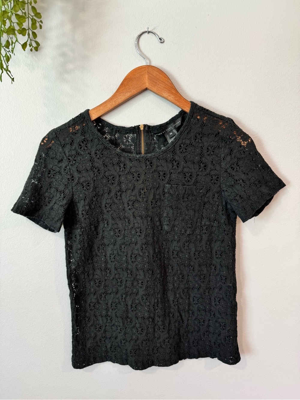 Marc by Marc Jacobs Black Lace Short Sleeve Tee Size Xs
